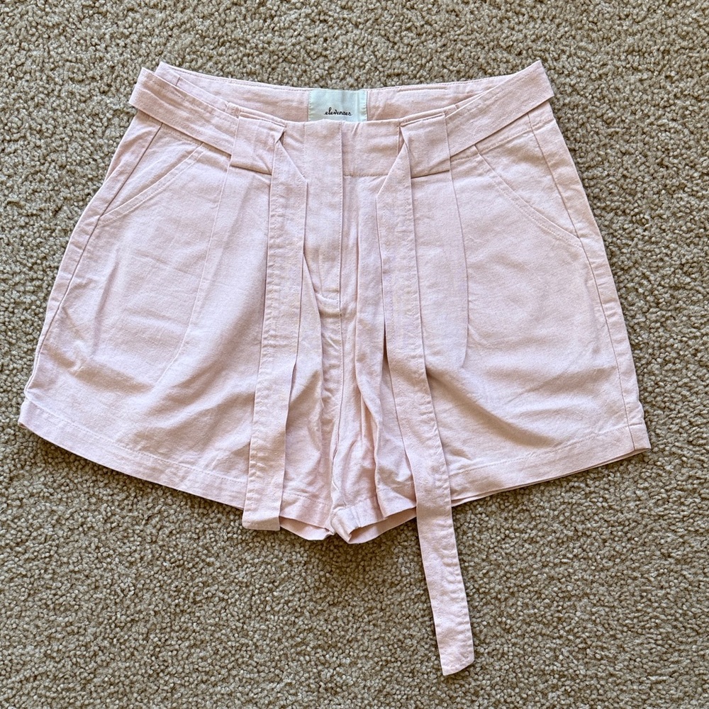 Elevenses Pink Women's Paperbacks Linen Blend Shorts